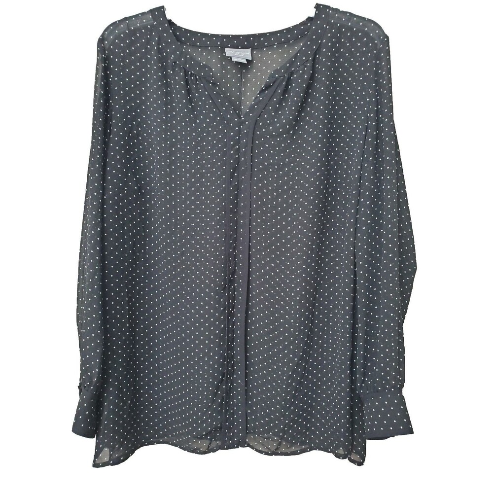 Liz Claiborne Signature Woman Black Polka Dot Long Sleeve Sheer Blouse Size 3X